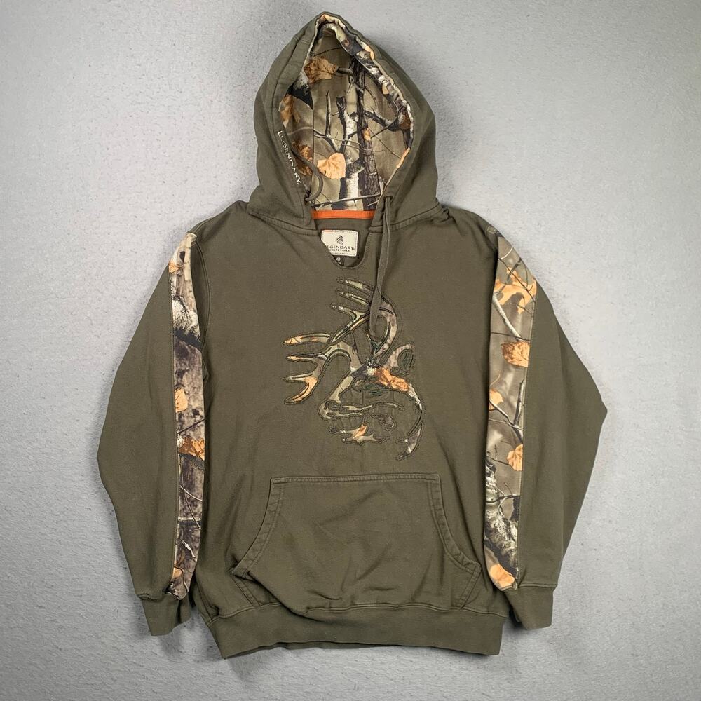 Legendary Whitetails Hoodie Mens Medium Green Fleece Hunting Camo Pullover